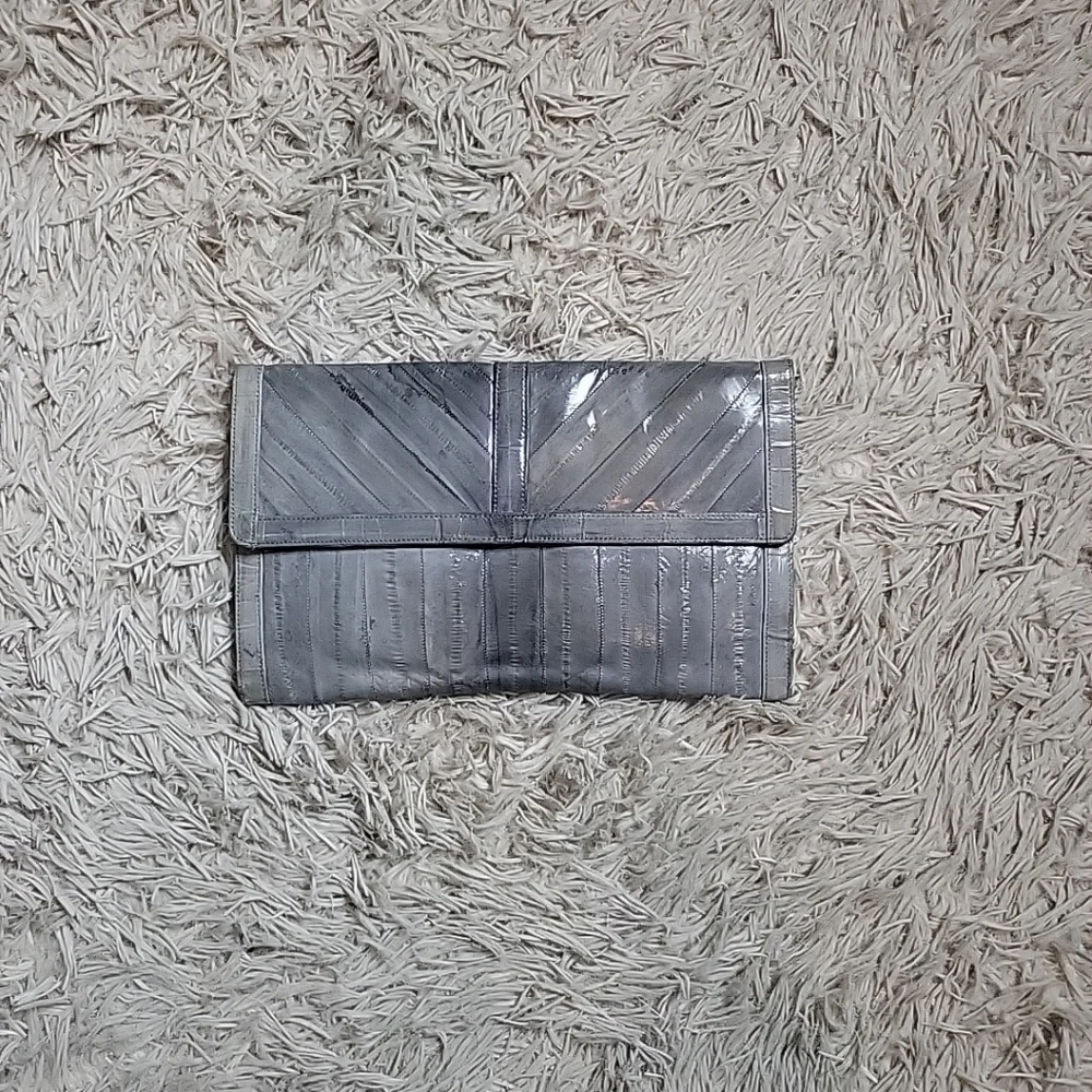 Vintage Eel Skin Clutch Grey Chic Retro Bag Purse Party Going Out Events Korea